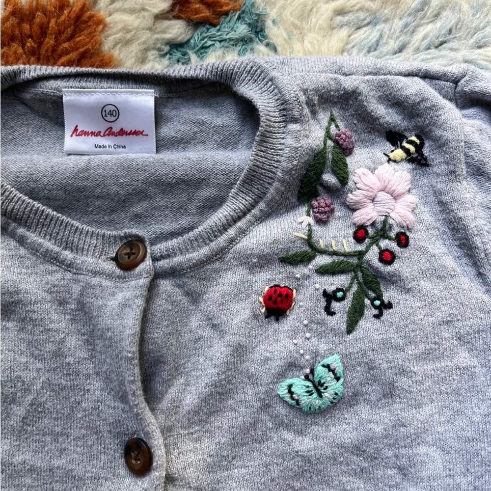 Hanna Andersson Gray Embroidered Kids Sweater